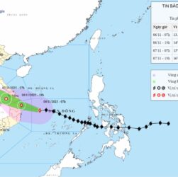 Cập nhật vị trí và đường đi của bão số 13 vào 8 giờ ngày 6.11. Ảnh: Trung tâm Dự báo Khí tượng Thủy văn Quốc gia